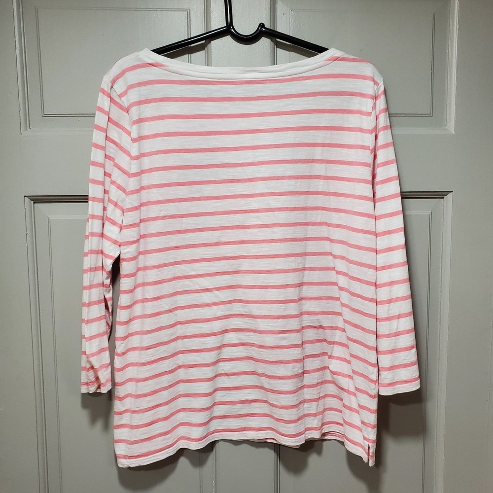 Talbots Top Womens XL Pink Top 3/4 Sleeve Striped Casual Basic Blouse Lovely - Picture 2 of 9